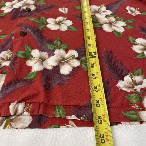 Go Barefoot Mens Button Up Short Sleeve Hawaii Floral Red- L - Picture 7 of 11